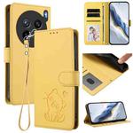 For vivo X200s Embossed Heart Cat Leather Phone Case with Strap(Yellow)