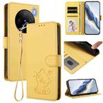 For vivo X100 Pro / vivo X100s Pro Embossed Heart Cat Leather Phone Case with Strap(Yellow)