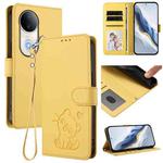 For vivo S20 Embossed Heart Cat Leather Phone Case with Strap(Yellow)