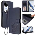 For vivo S19 Embossed Heart Cat Leather Phone Case with Strap(Blue)
