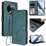 For vivo iQOO Z10 / Y300 Pro+ / T4 Embossed Heart Cat Leather Phone Case with Strap(Dark Green)