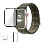 For Apple Watch Series 44mm Nylon Loop Watch Band with 3D Curved Film(Dark Green Orange)