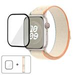 For Apple Watch Series 44mm Nylon Loop Watch Band with 3D Curved Film(Milky White)