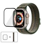 For Apple Watch Ultra 2 / 1 49mm Nylon Loop Watch Band with 3D Curved Film(Dark Green Orange)