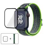 For Apple Watch Series 42mm Nylon Loop Watch Band with 3D Curved Film(Bright Green Blue)