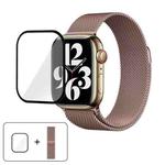 For Apple Watch Series 45mm Milanese Stainless Steel Watch Band with 3D Curved Film(Rose Gold)