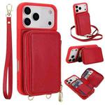 For iPhone 17 Pro Max Crossbody Zipper RFID Card Bag Phone Case(Red)