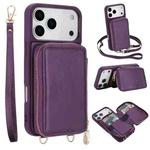 For iPhone 17 Pro Max Crossbody Zipper RFID Card Bag Phone Case(Dark Purple)