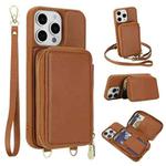 For iPhone 11 Pro Max Crossbody Zipper RFID Card Bag Phone Case(Brown)