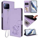 For T-Mobile Revvl 7 Pro / T Phone 2 Pro 5G Embossed Heart Cat Leather Phone Case with Hand Strap(Light Purple)