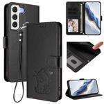 For Samsung Galaxy S21+ 5G Embossed Heart Cat Leather Phone Case with Hand Strap(Black)