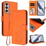 For Samsung Galaxy A05s / F14 4G Embossed Heart Cat Leather Phone Case with Hand Strap(Orange)