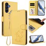 For Samsung Galaxy A16 4G / 5G Embossed Heart Cat Leather Phone Case with Hand Strap(Yellow)