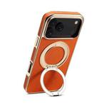 For iPhone 17 Pro Max Denior A23 Magnetic Holder Electroplating Genuine Leather Phone Case(Orange)