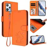 For Blackview A53 Embossed Heart Cat Leather Phone Case with Hand Strap(Orange)