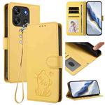 For Blackview Oscal Flat 1C Embossed Heart Cat Leather Phone Case with Hand Strap(Yellow)