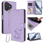 For Blackview Oscal Flat 2 / 2C Embossed Heart Cat Leather Phone Case with Strap(Light Purple)