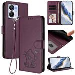 For Blackview Oscal Modern 8 / Color 8 Embossed Heart Cat Leather Phone Case with Hand Strap(Dark Purple)