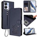For Blackview Oscal Modern 8 / Color 8 Embossed Heart Cat Leather Phone Case with Hand Strap(Blue)