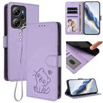 For Blackview Oscal Tiger 13 Embossed Heart Cat Leather Phone Case with Hand Strap(Light Purple)