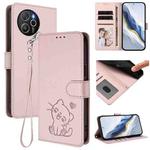 For Blackview Shark 8 / Oscal Tiger 12 Embossed Heart Cat Leather Phone Case with Hand Strap(Pink)