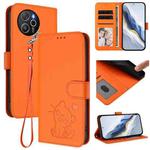 For Blackview Shark 8 / Oscal Tiger 12 Embossed Heart Cat Leather Phone Case with Strap(Orange)