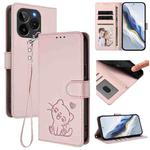 For BLU Bold K10 Embossed Heart Cat Leather Phone Case with Hand Strap(Pink)