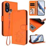 For BLU C9 Embossed Heart Cat Leather Phone Case with Hand Strap(Orange)