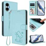For BLU G53 Embossed Heart Cat Leather Phone Case with Strap(Mint Green)