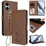 For BLU G53 Embossed Heart Cat Leather Phone Case with Hand Strap(Brown)