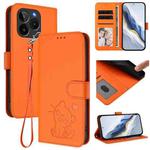 For BLU G54 Embossed Heart Cat Leather Phone Case with Hand Strap(Orange)