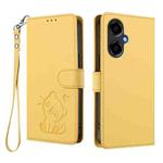 For BLU G64 Embossed Heart Cat Leather Phone Case with Hand Strap(Yellow)