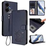 For BLU G64 Embossed Heart Cat Leather Phone Case with Hand Strap(Blue)