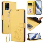 For BLU View 5 Pro Embossed Heart Cat Leather Phone Case with Hand Strap(Yellow)