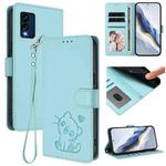 For BLU View Speed 5G B1550VL Embossed Heart Cat Leather Phone Case with Hand Strap(Mint Green)