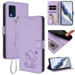 For BLU View Speed 5G B1550VL Embossed Heart Cat Leather Phone Case with Hand Strap(Light Purple)