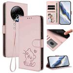 For BLU Bold K50 Embossed Heart Cat Leather Phone Case with Strap(Pink)