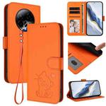 For BLU Bold K50 Embossed Heart Cat Leather Phone Case with Hand Strap(Orange)