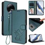 For BLU Bold K50 Embossed Heart Cat Leather Phone Case with Hand Strap(Dark Green)