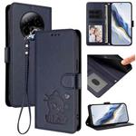 For BLU Bold K50 Embossed Heart Cat Leather Phone Case with Hand Strap(Blue)