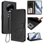 For BLU Bold K50 Embossed Heart Cat Leather Phone Case with Hand Strap(Black)