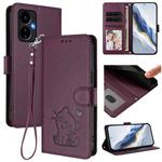 For Boost Mobile Celero 5G 2024 / 3 5G Embossed Heart Cat Leather Phone Case with Hand Strap(Dark Purple)