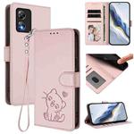 For Boost Mobile Celero 5G SC / SN339D Embossed Heart Cat Leather Phone Case with Hand Strap(Pink)
