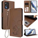 For Boost Mobile Celero 5G SC / SN339D Embossed Heart Cat Leather Phone Case with Hand Strap(Brown)