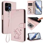 For Boost Mobile Celero 5G+ 2024 / 3+ 5G Embossed Heart Cat Leather Phone Case with Hand Strap(Pink)