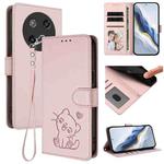 For Coolpad C16 Embossed Heart Cat Leather Phone Case with Hand Strap(Pink)