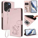 For Coolpad X100 Embossed Heart Cat Leather Phone Case with Hand Strap(Pink)