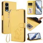 For Cricket Debut S3 Embossed Heart Cat Leather Phone Case with Hand Strap(Yellow)