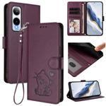 For Cricket Icon 6 / AT&T Verge Embossed Heart Cat Leather Phone Case with Hand Strap(Dark Purple)