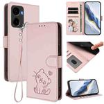 For Cricket Magic 2 5G / AT&T Propel 2 5G Embossed Heart Cat Leather Phone Case with Hand Strap(Pink)
